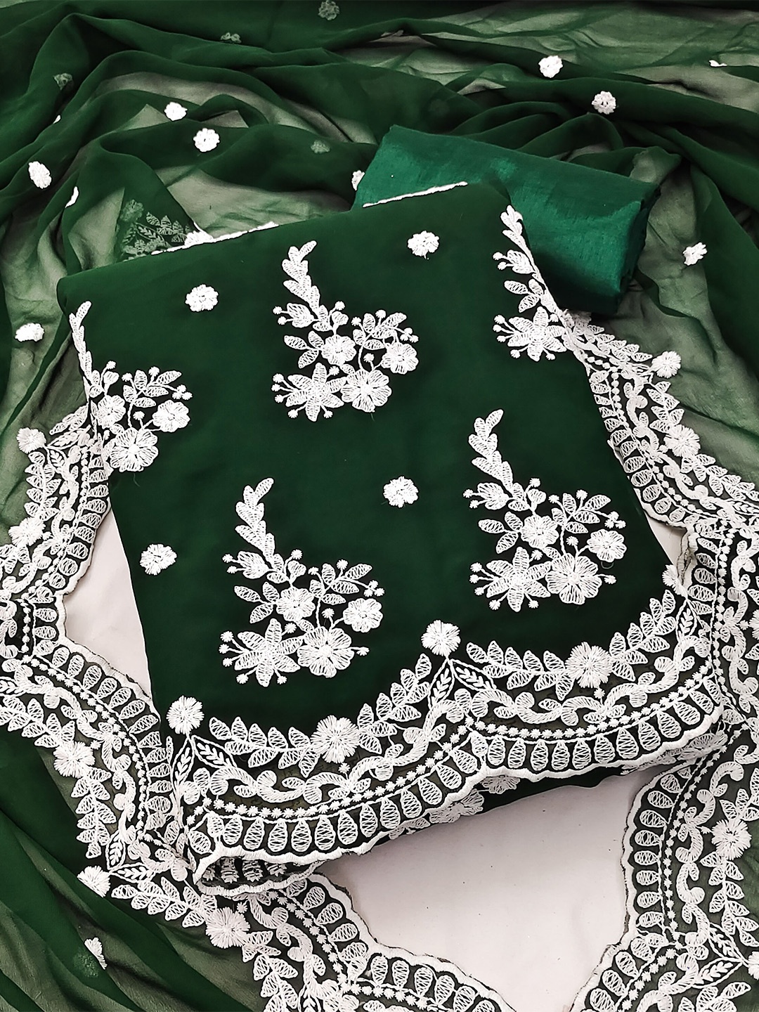

KALINI Floral Embroidered Unstitched Dress Material, Green