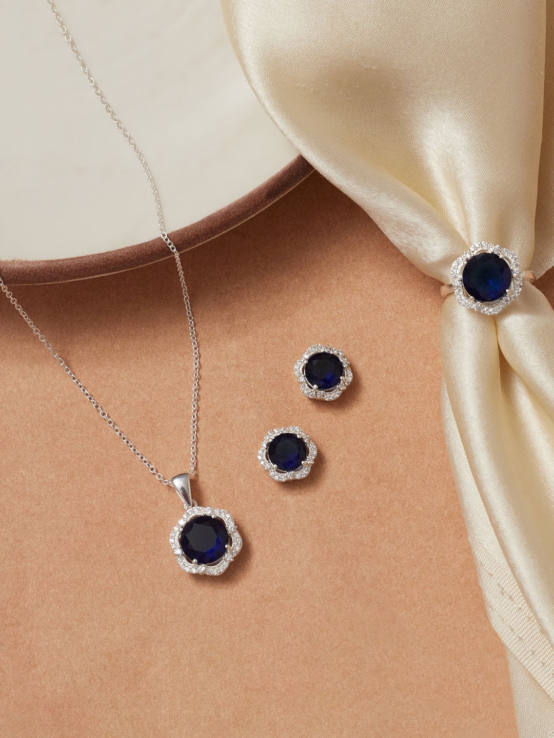 

Studio Voylla 925 Sterling Silver CZ-Studded Jewellery Set