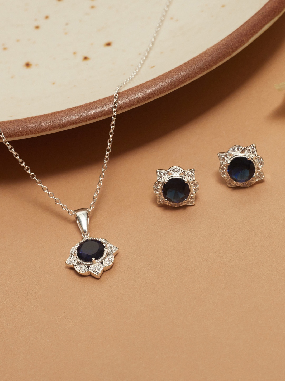 

Studio Voylla 925 Sterling Silver CZ Stone-Studded Jewellery Set
