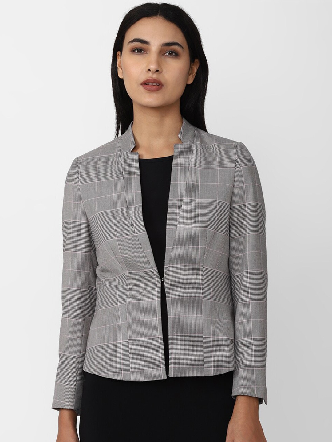 

Van Heusen Woman Checked Single-Breasted Blazer, Grey