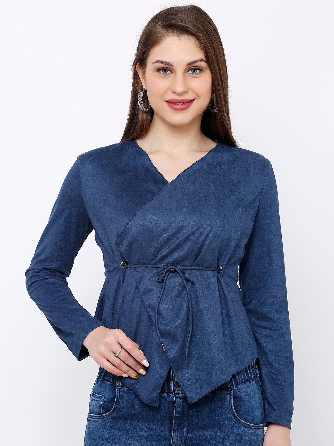 

Kraus Jeans Women Crop Tie-Up Shrug, Navy blue