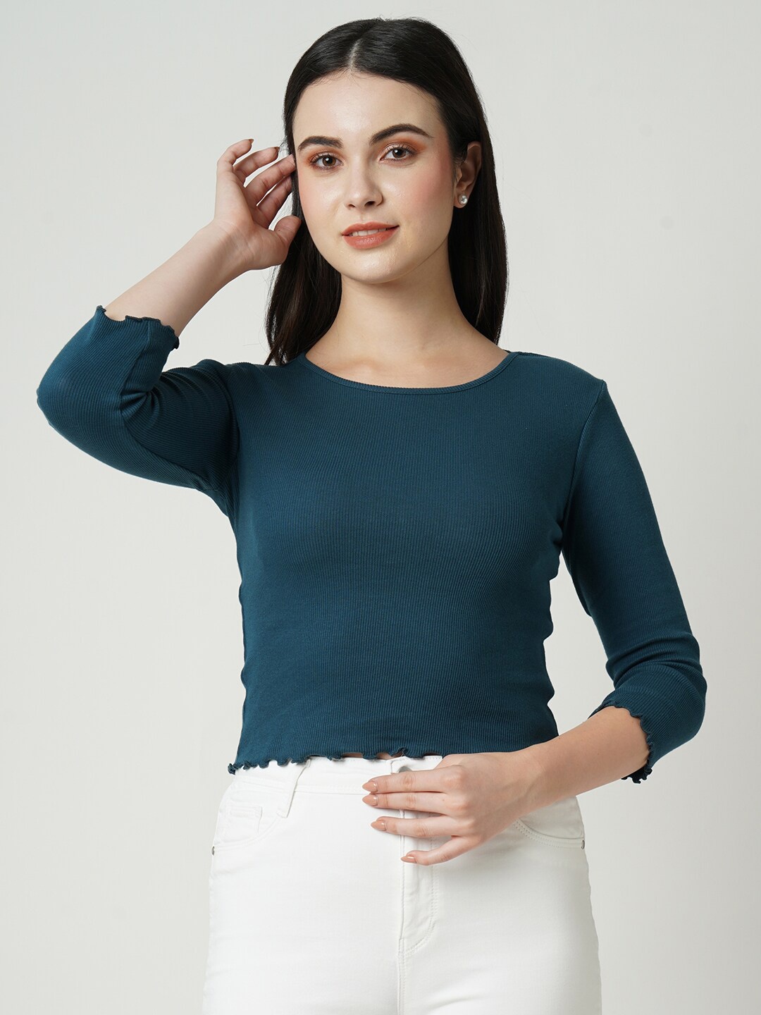 

Kraus Jeans Women Slim Fit Pure Cotton T-shirt, Teal