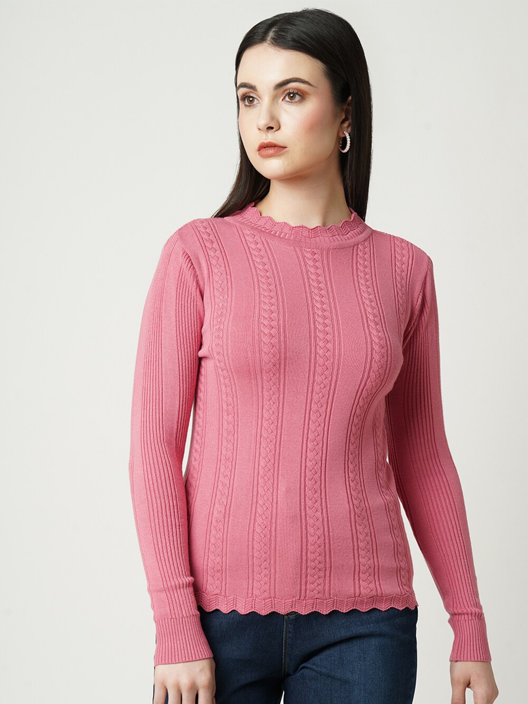 

Kraus Jeans Women Cable Knit Acrylic Pullover, Pink