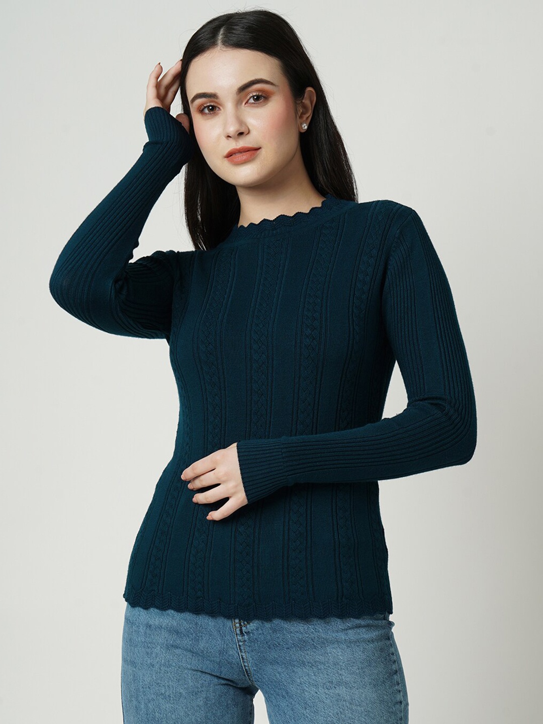 

Kraus Jeans Women Cable Knit Acrylic Pullover, Blue