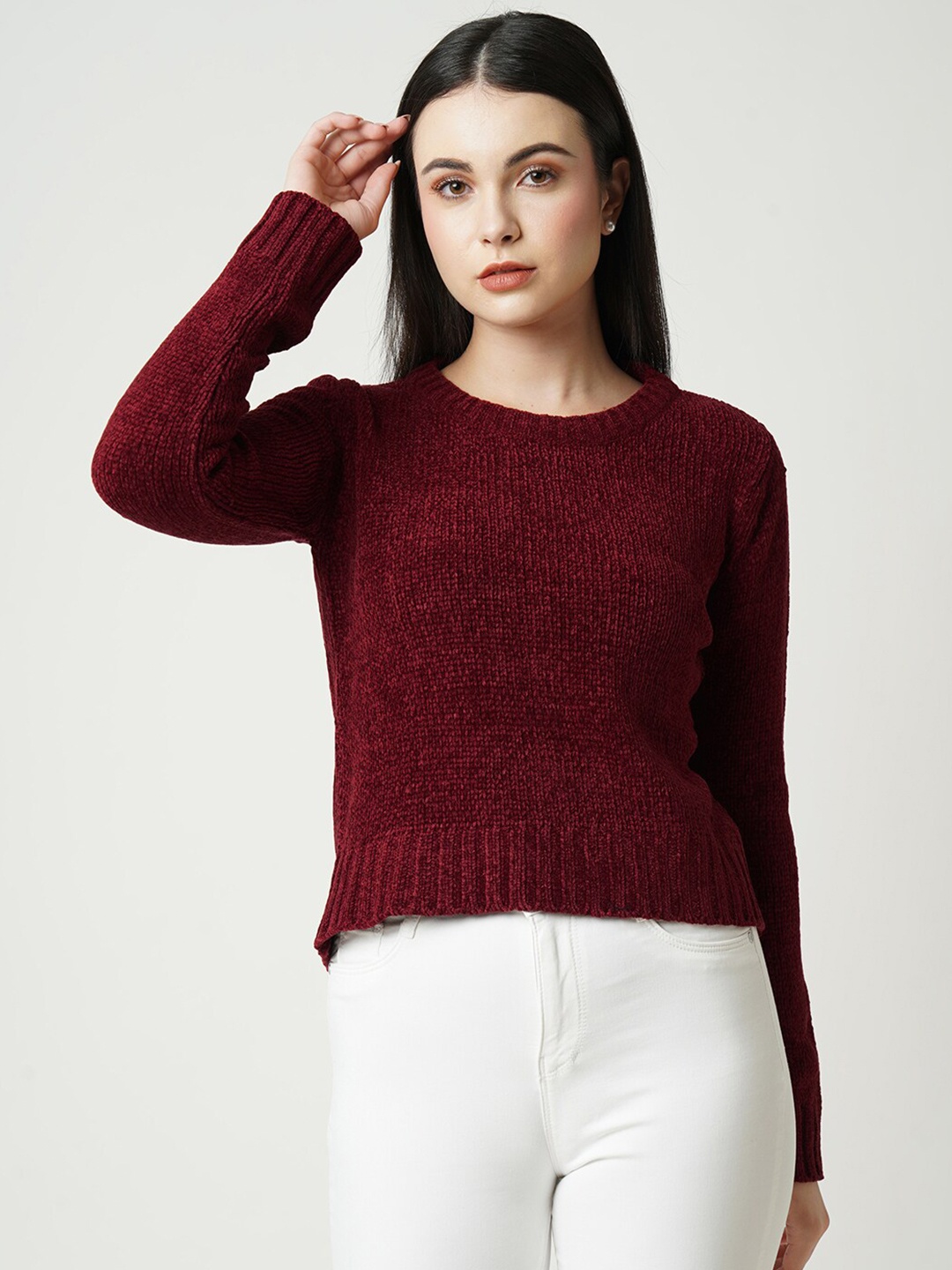 

Kraus Jeans Neck Pullover Ribbed Acrylic Sweaters, Maroon