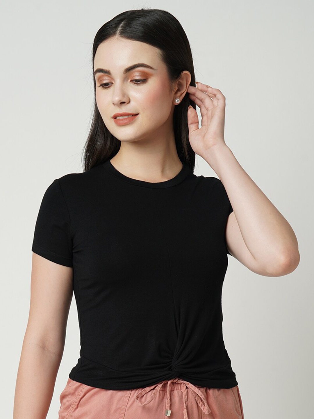 

Kraus Jeans Women Slim Fit Cotton T-shirt, Black