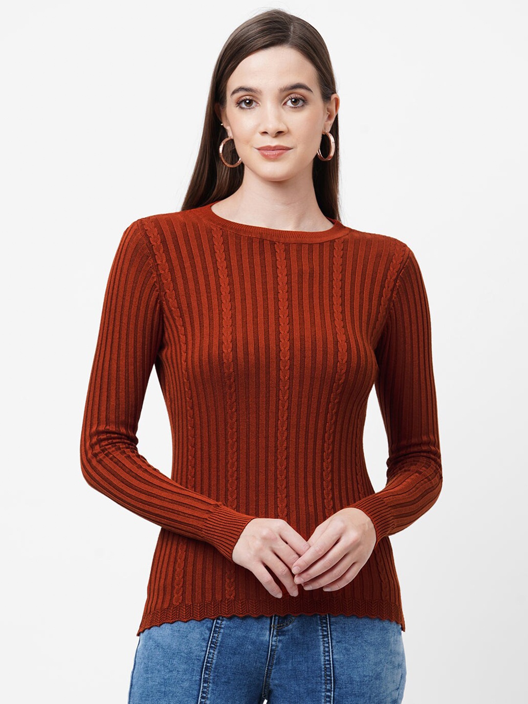 

Kraus Jeans Women Cable Knit Acrylic Pullover, Rust