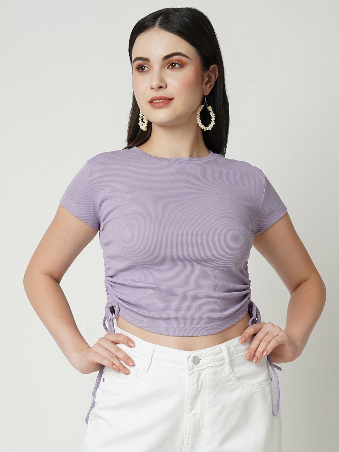 

Kraus Jeans Women Slim Fit Crop T-shirt, Purple