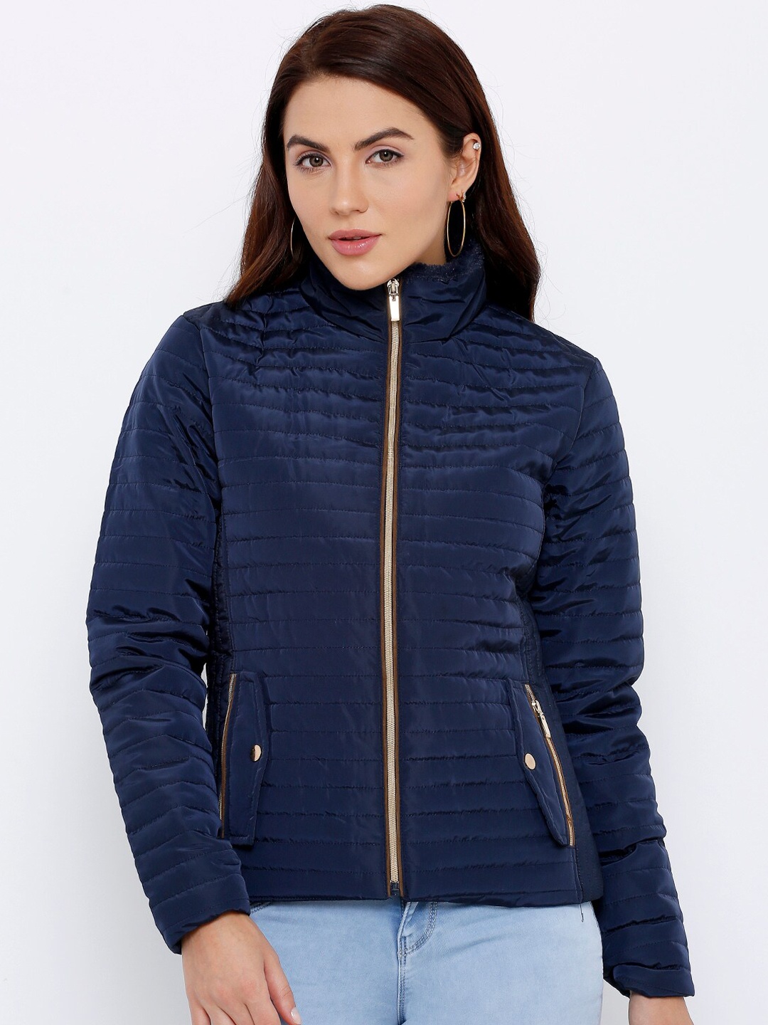 

Kraus Jeans Women Mock Collar Long Sleeves Padded Jacket, Navy blue