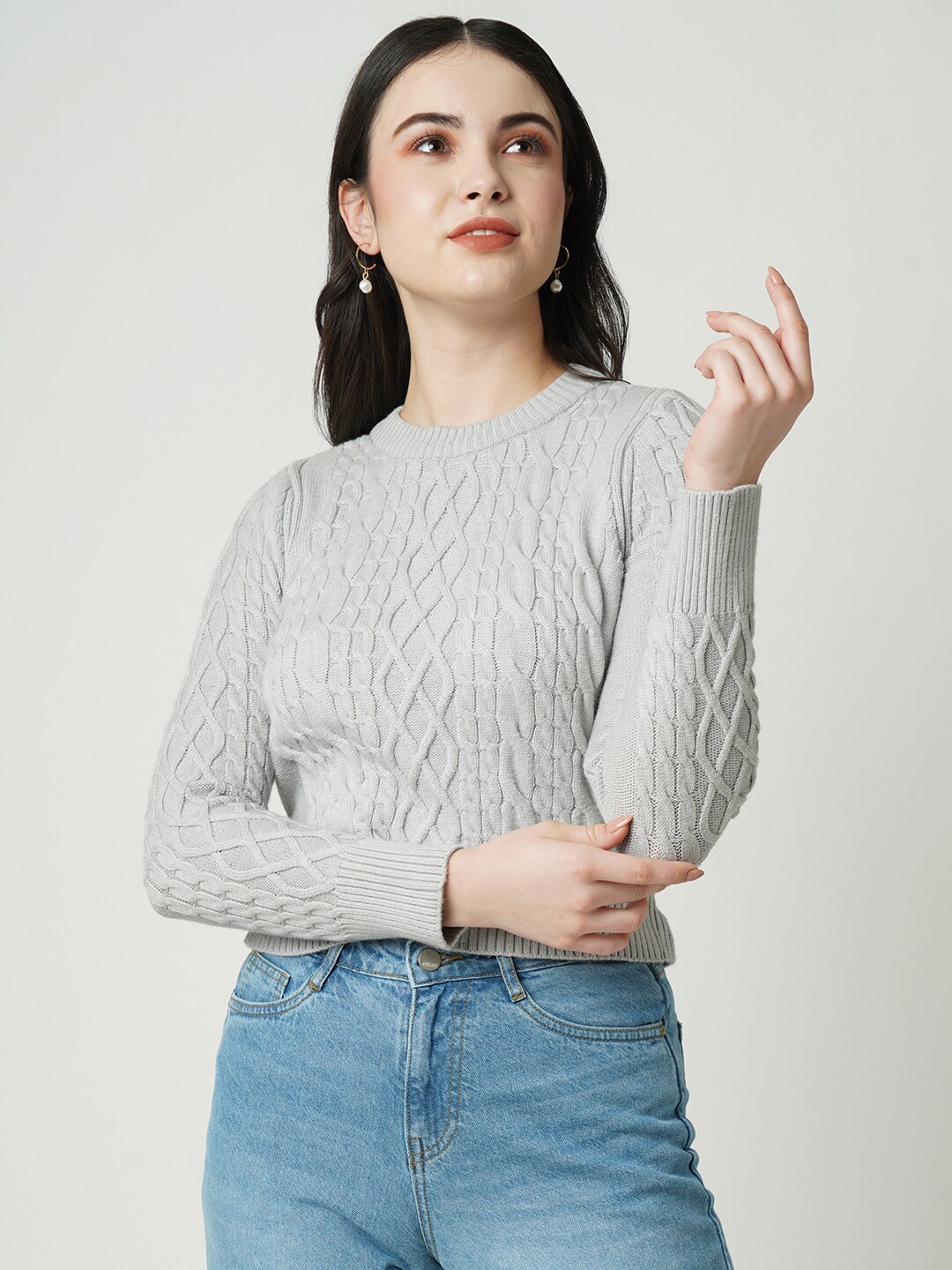 

Kraus Jeans Women Cable Knit Acrylic Pullover, Grey