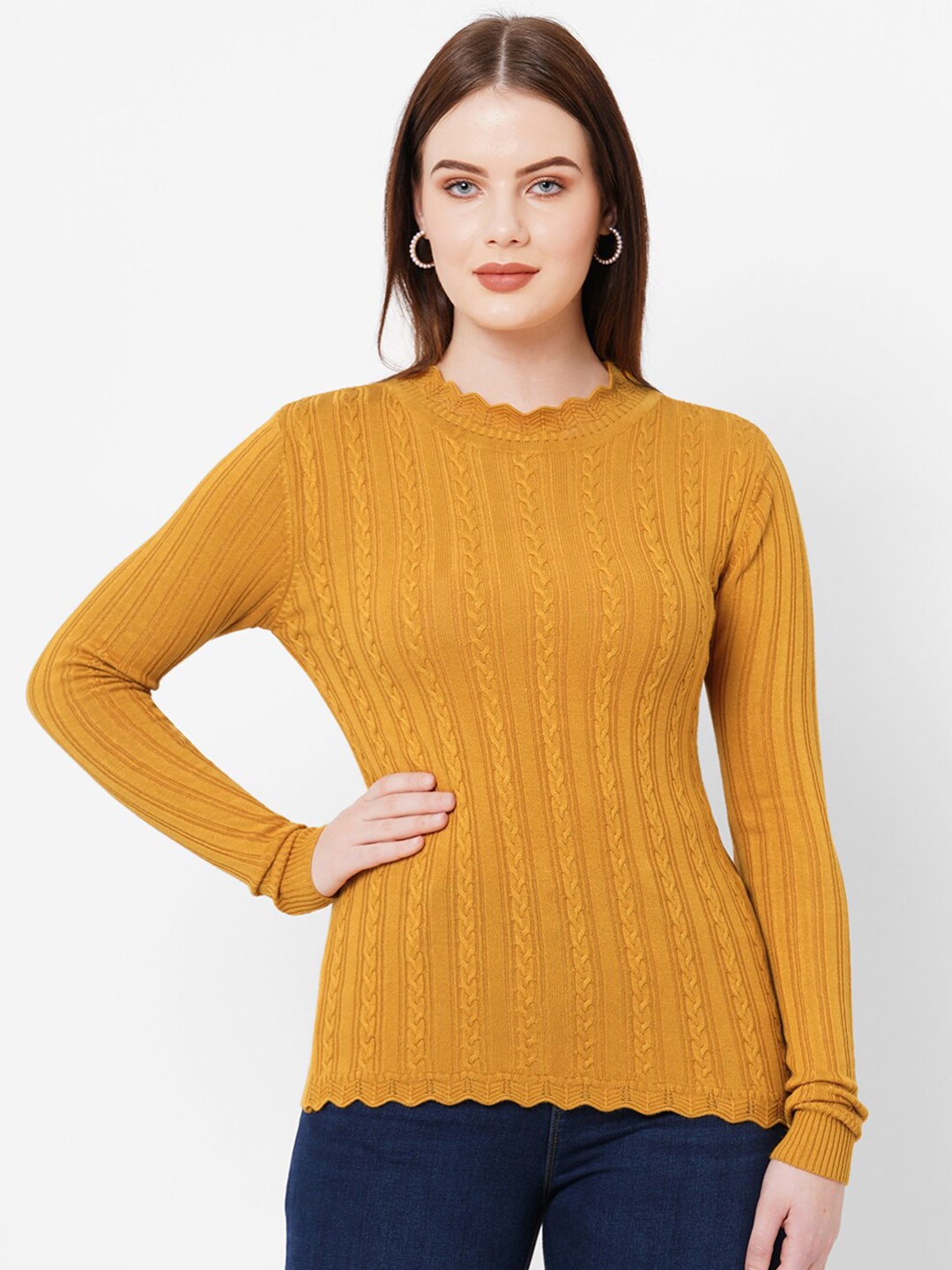 

Kraus Jeans Women Cable Knit Pullover, Mustard