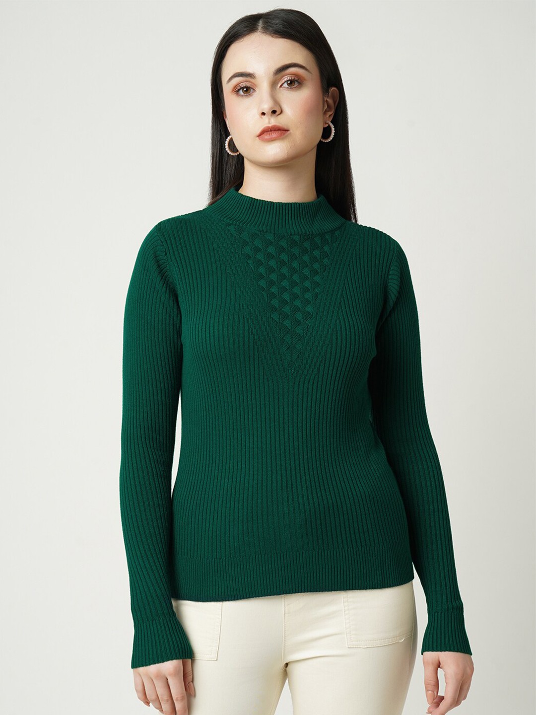 

Kraus Jeans Women Striped Acrylic Pullover, Green