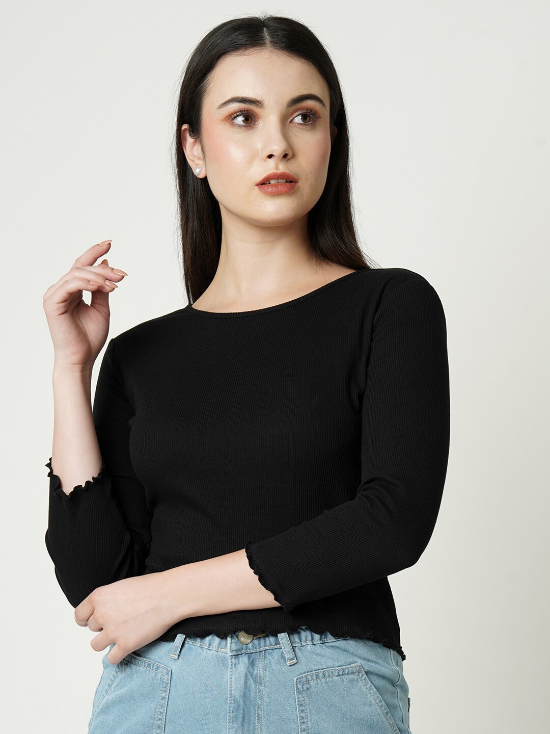 

Kraus Jeans Women Pure Cotton Slim Fit T-shirt, Black