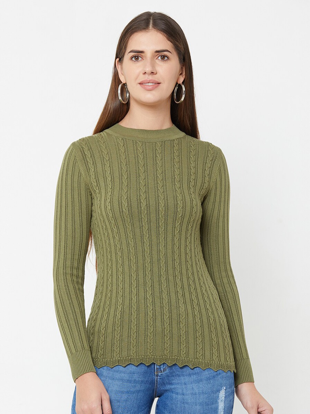 

Kraus Jeans Women Cable Knit Acrylic Pullover, Olive