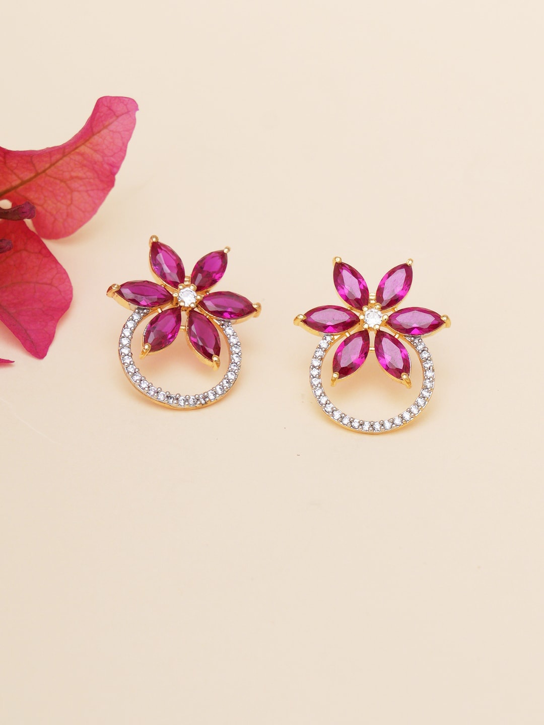 

Voylla Silver- Plated Floral Studs Earrings