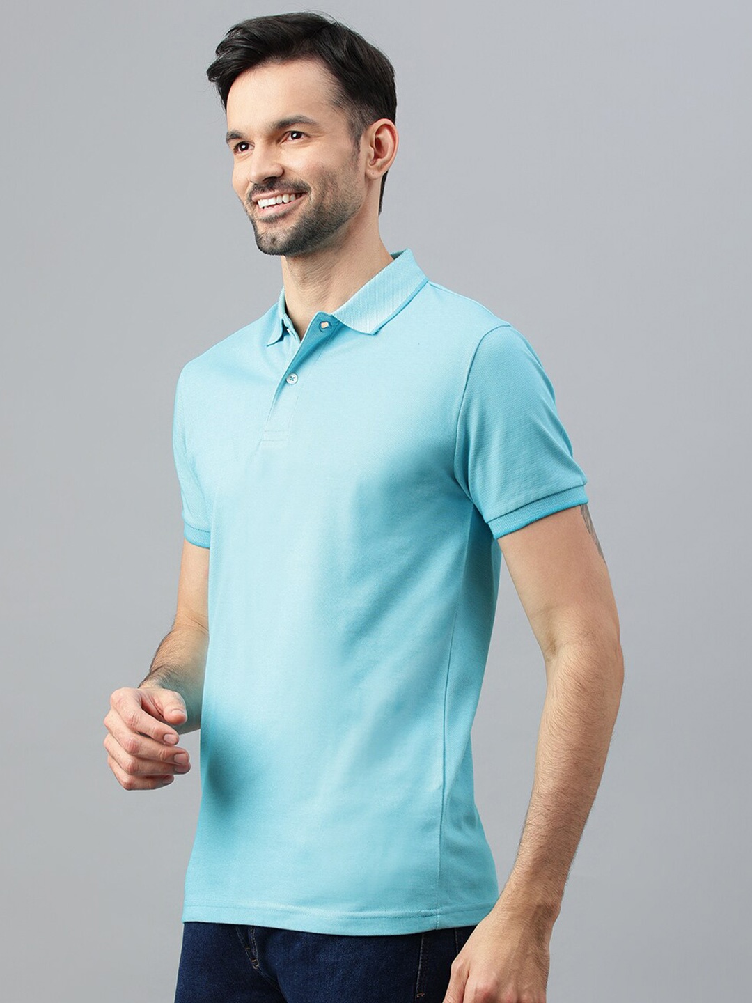 

BESIMPLE Men Cotton Polo Collar T-shirt, Turquoise blue