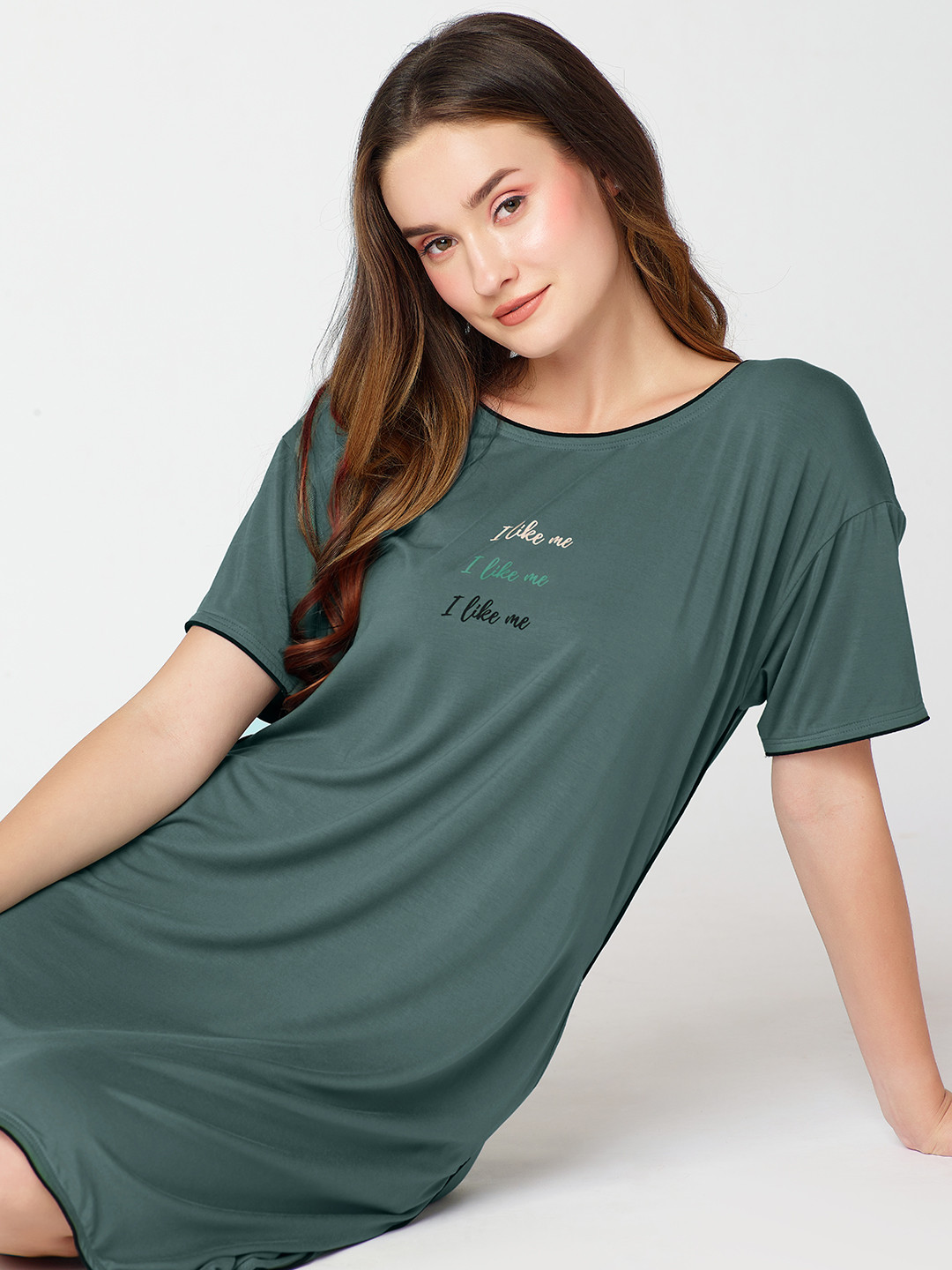 

I like me Typography Printed Nightdress, Green