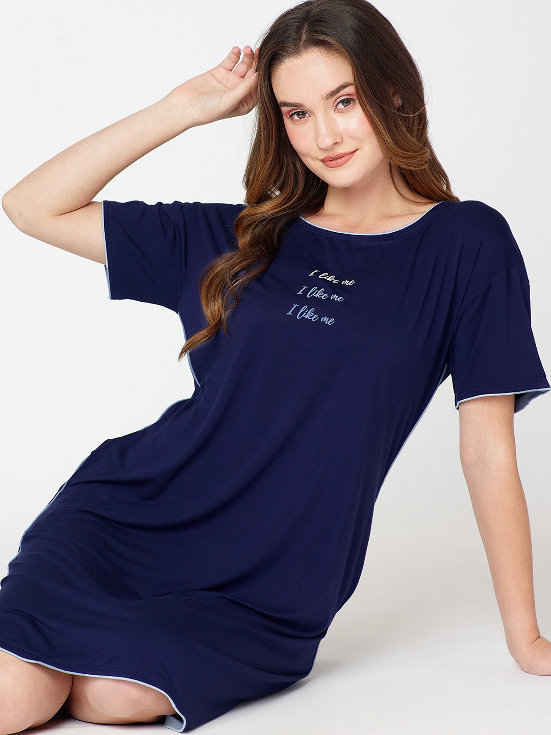 

I like me Typography Printed Nightdress, Navy blue
