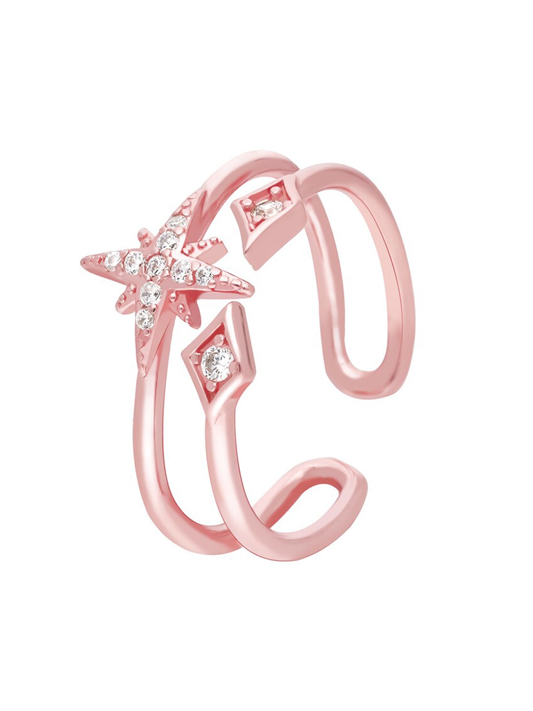 

GIVA Rose Gold-Plated CZ-Studded Adjustable Finger Ring