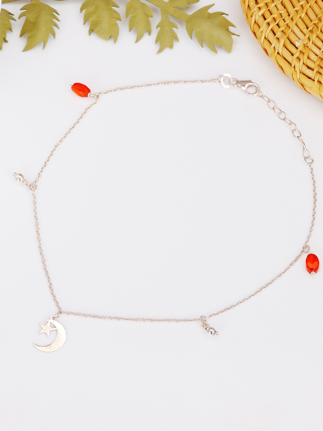 

GIVA 925 Sterling Silver Half Moon Charm Adjustable Anklet