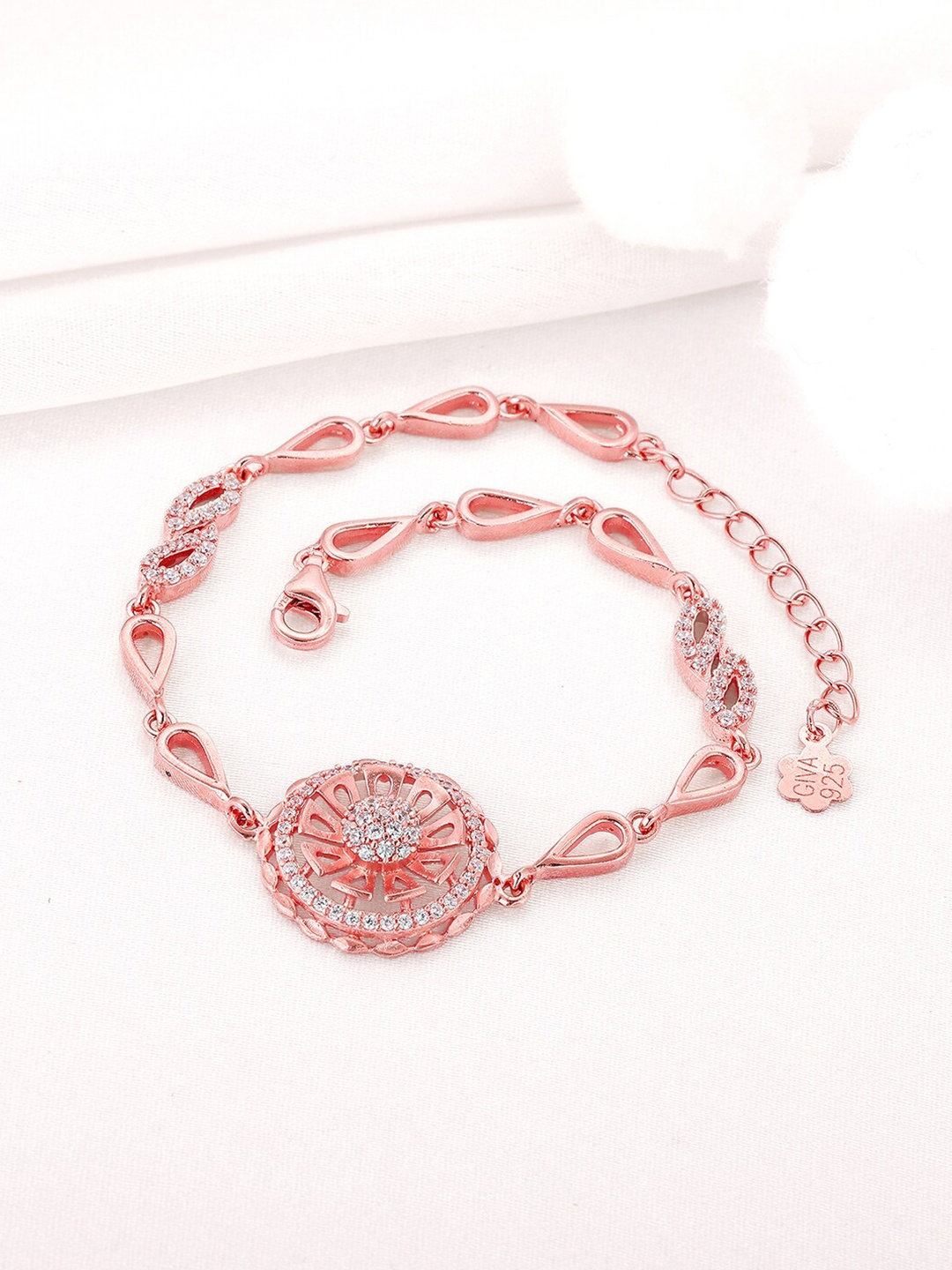 

GIVA Women Sterling Silver Cubic Zirconia Rose Gold-Plated Link Bracelet