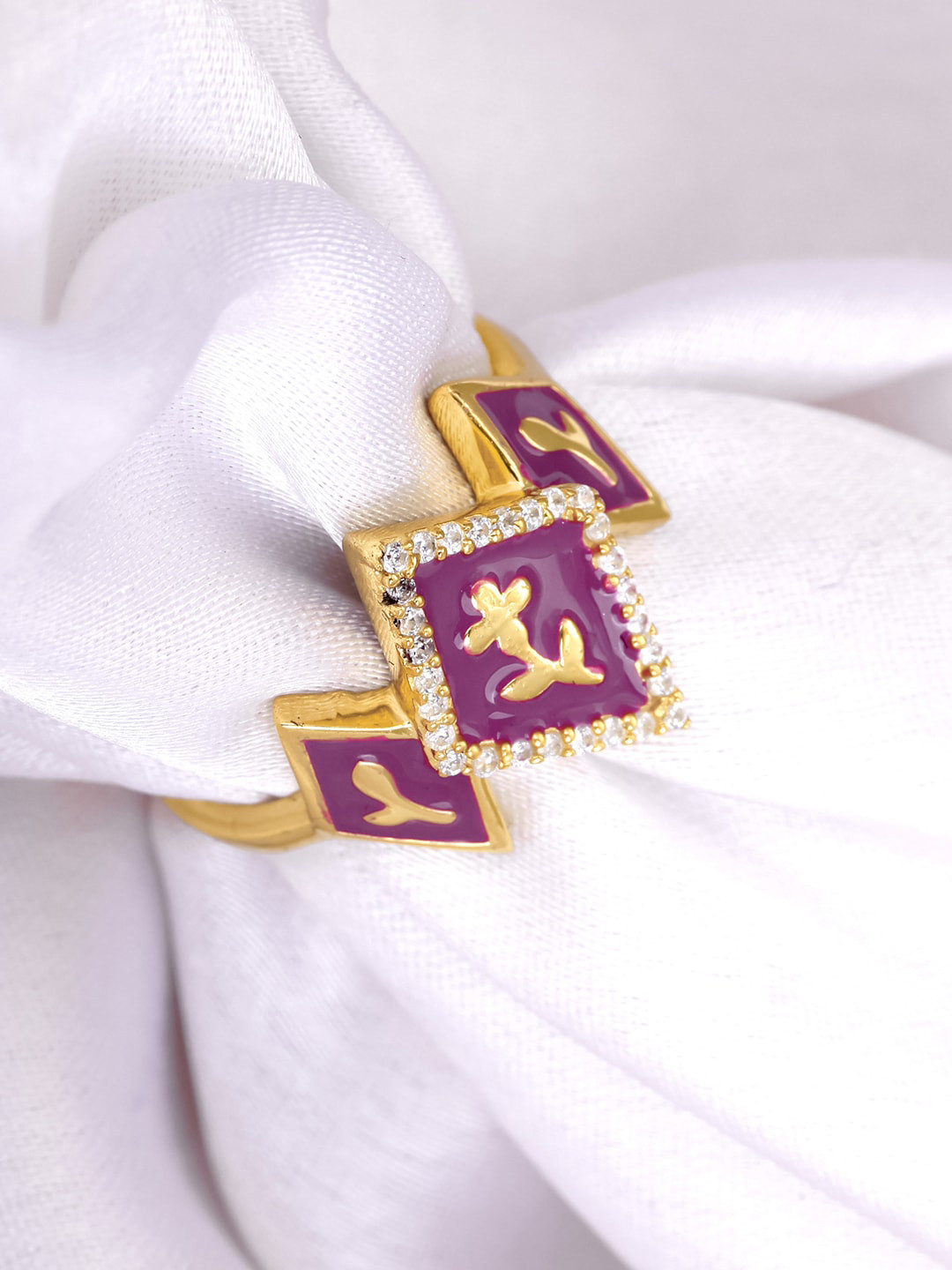

GIVA 92.5 Sterling Silver Gold-Plated CZ-Studded Adjustable Finger Ring, Purple