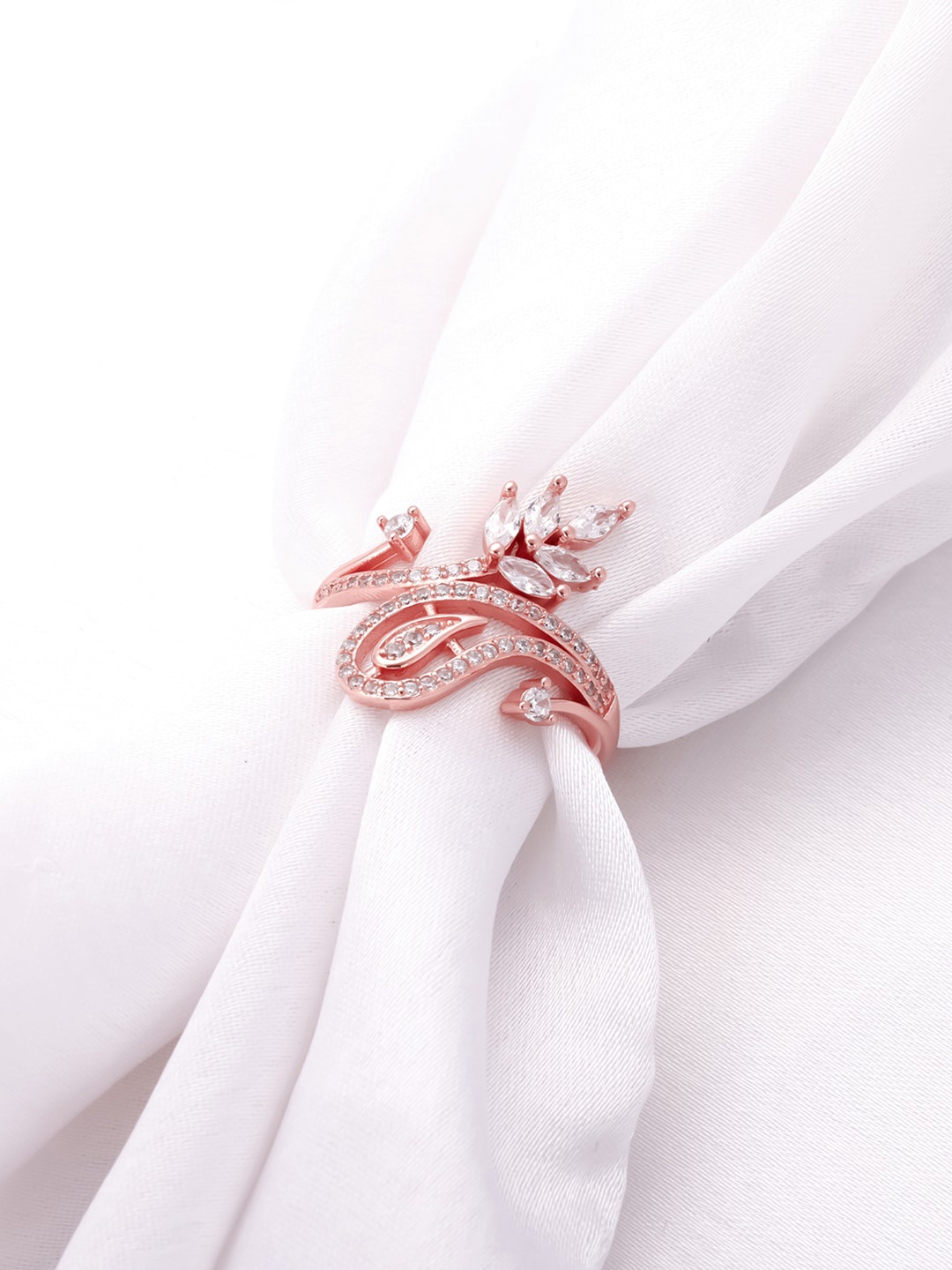 

GIVA 92.5 Sterling Silver Rose Gold-Plated CZ-Studded Adjustable Finger Ring