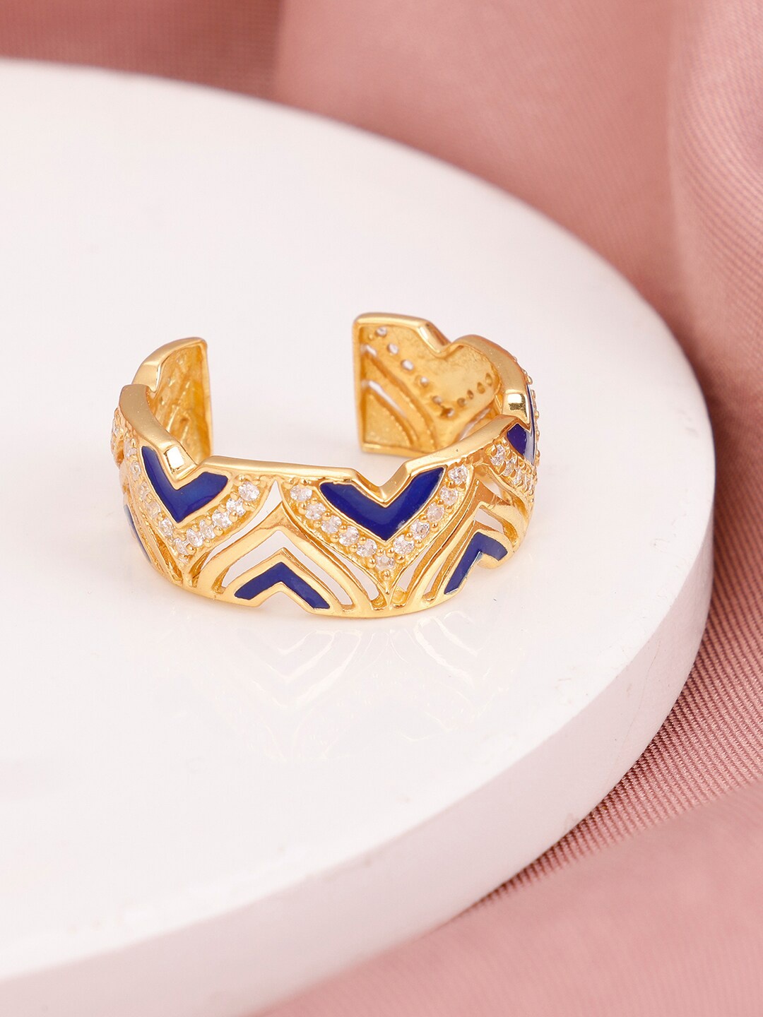 

GIVA 925 Sterling Silver Gold-Plated Stone-Studded Adjustable Finger Ring