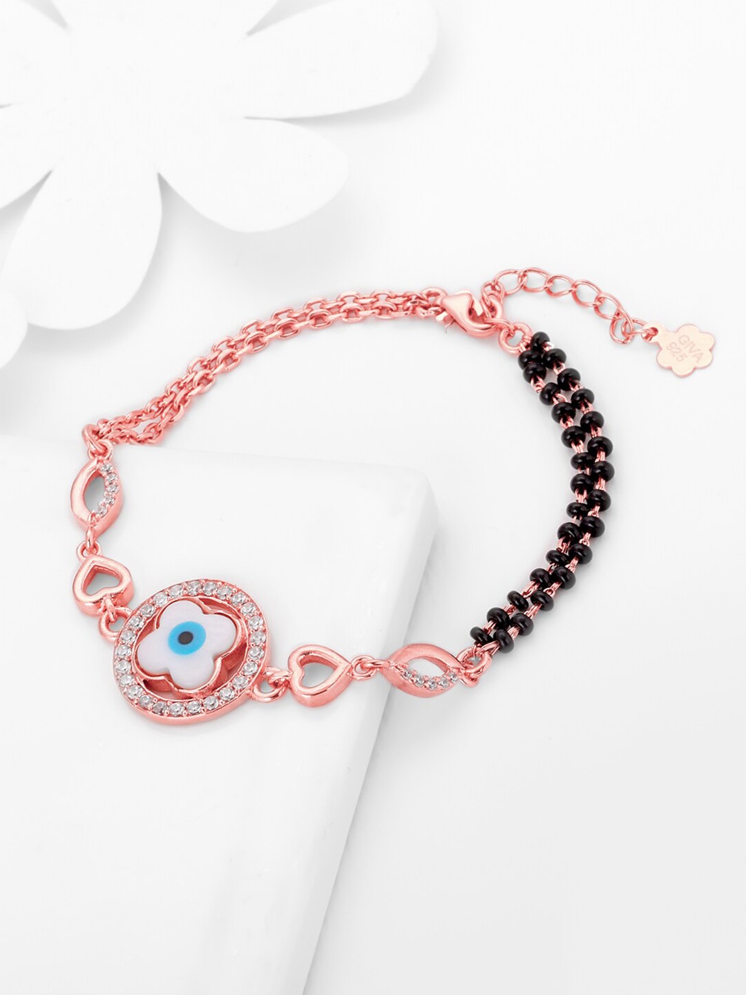 

GIVA Women Sterling Silver Cubic Zirconia Rose Gold-Plated Charm Bracelet