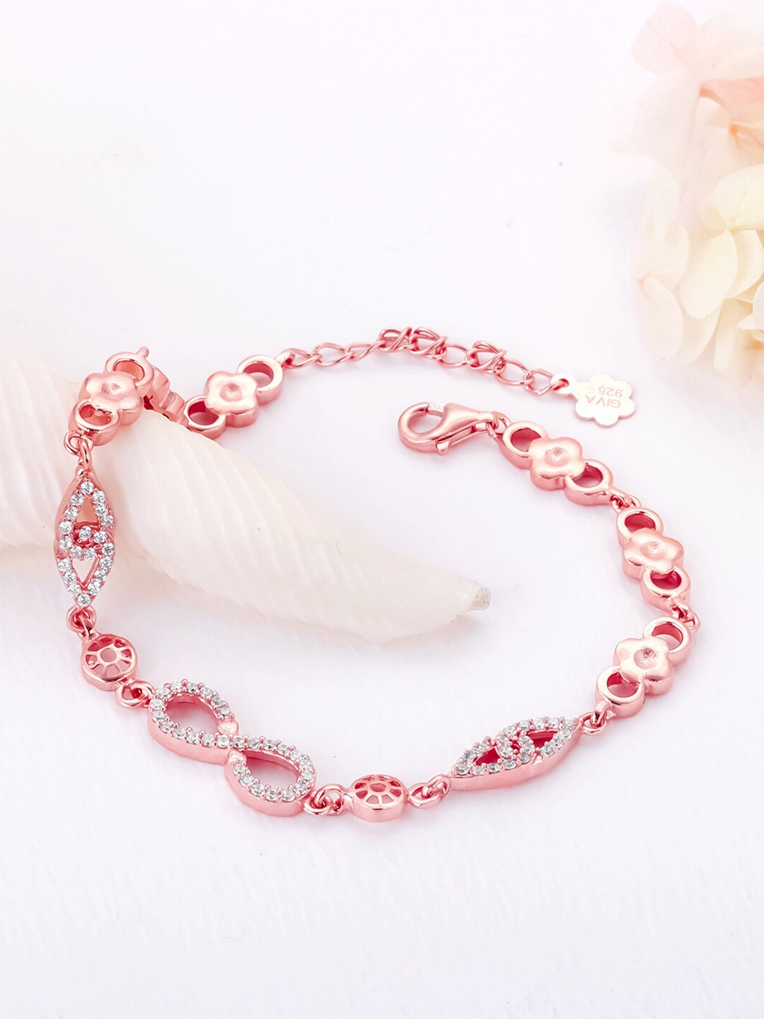 

GIVA Women Sterling Silver Cubic Zirconia Rose Gold-Plated Link Bracelet