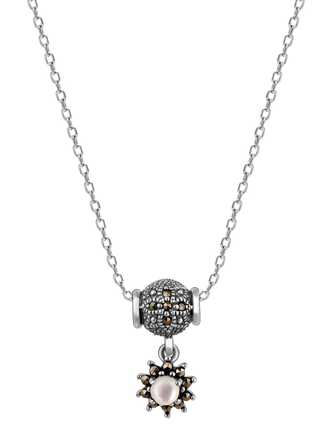 

GIVA 925 Sterling Silver Oxidised & CZ-Studded Pendant with Link Chain