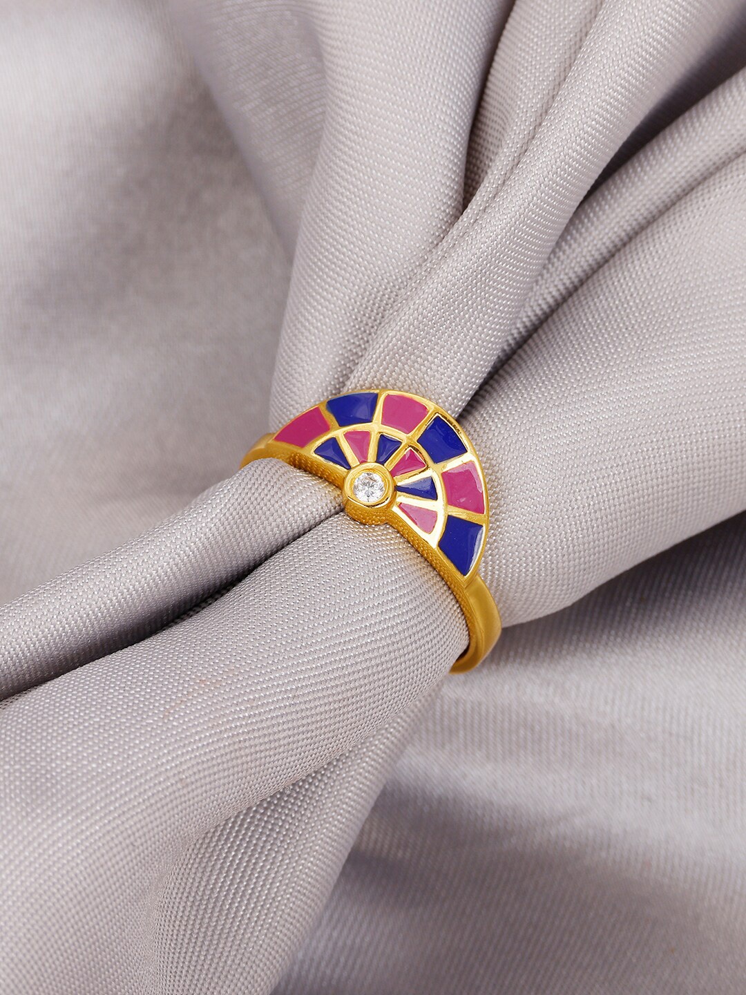 

GIVA 925 Sterling Silver Gold-Plated Stone-Studded Adjustable Finger Ring, Pink