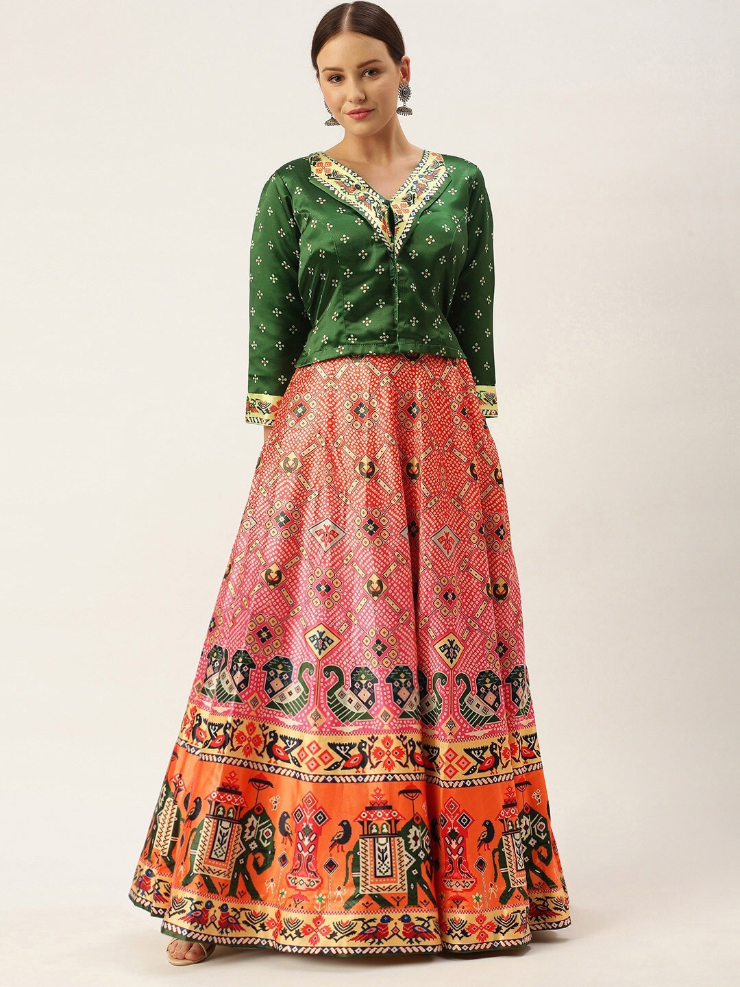 

Kaizen TEXO FAB Printed Semi-Stitched Lehenga & Unstitched, Green