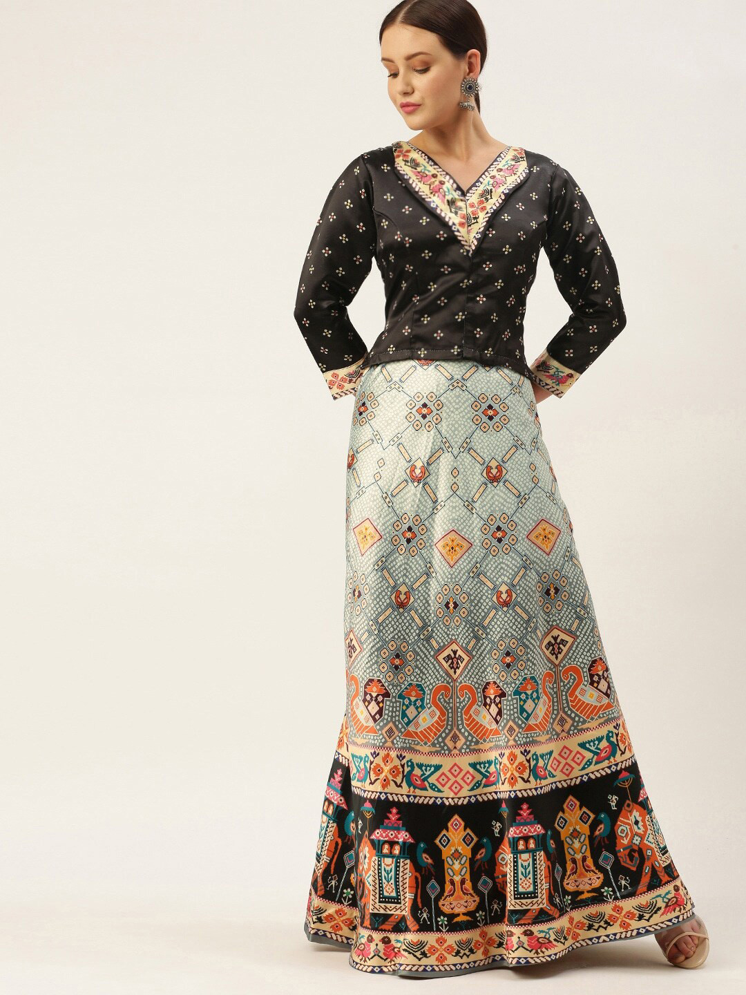 

Kaizen TEXO FAB Printed Semi-Stitched Lehenga & Unstitched, Black