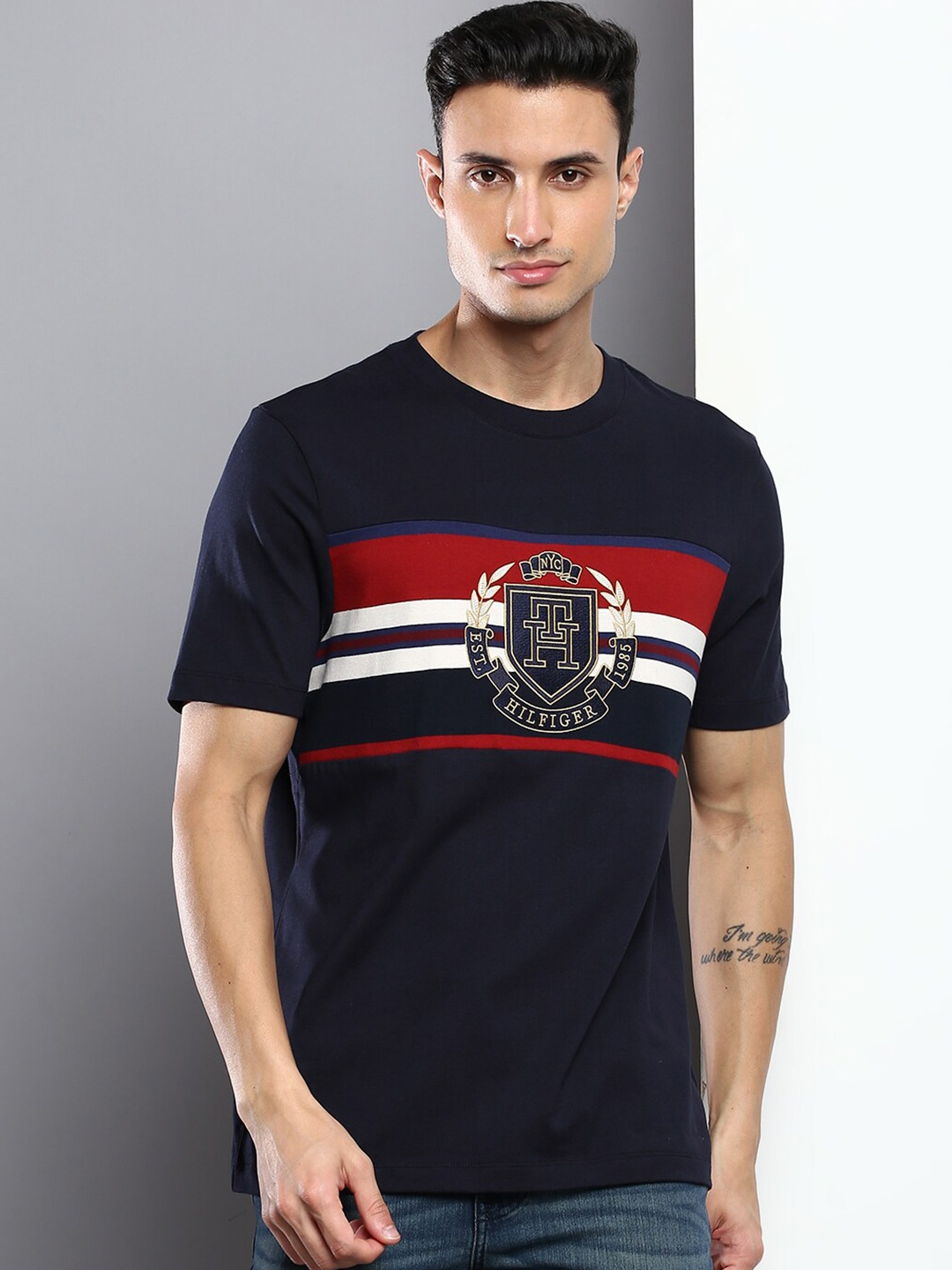 

Tommy Hilfiger Men Cotton Printed T-shirt, Navy blue