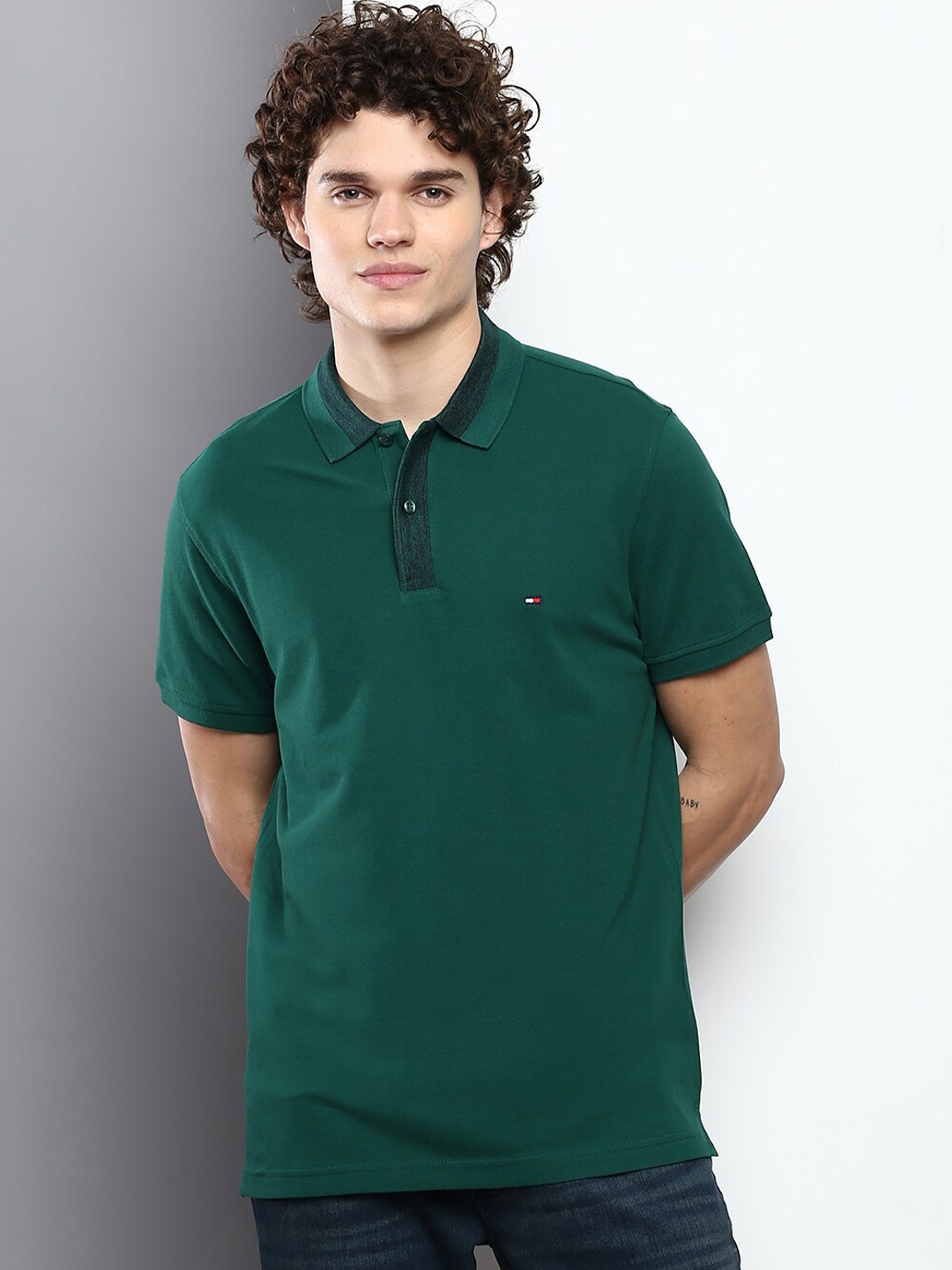 

Tommy Hilfiger Men Polo Collar Cotton T-shirt, Green