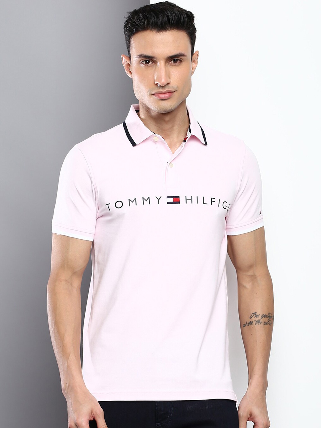 

Tommy Hilfiger Men Polo Collar Slim Fit Cotton T-shirt, Pink