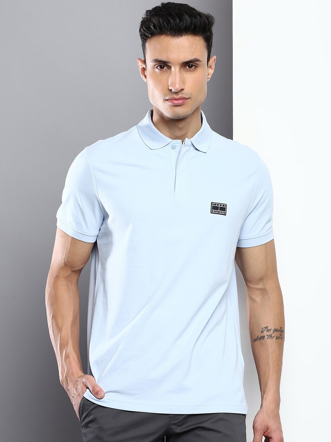 

Tommy Hilfiger Men Blue Polo Collar Cotton T-shirt