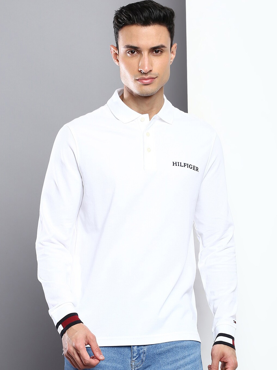 

Tommy Hilfiger Men White Polo Collar Cotton T-shirt