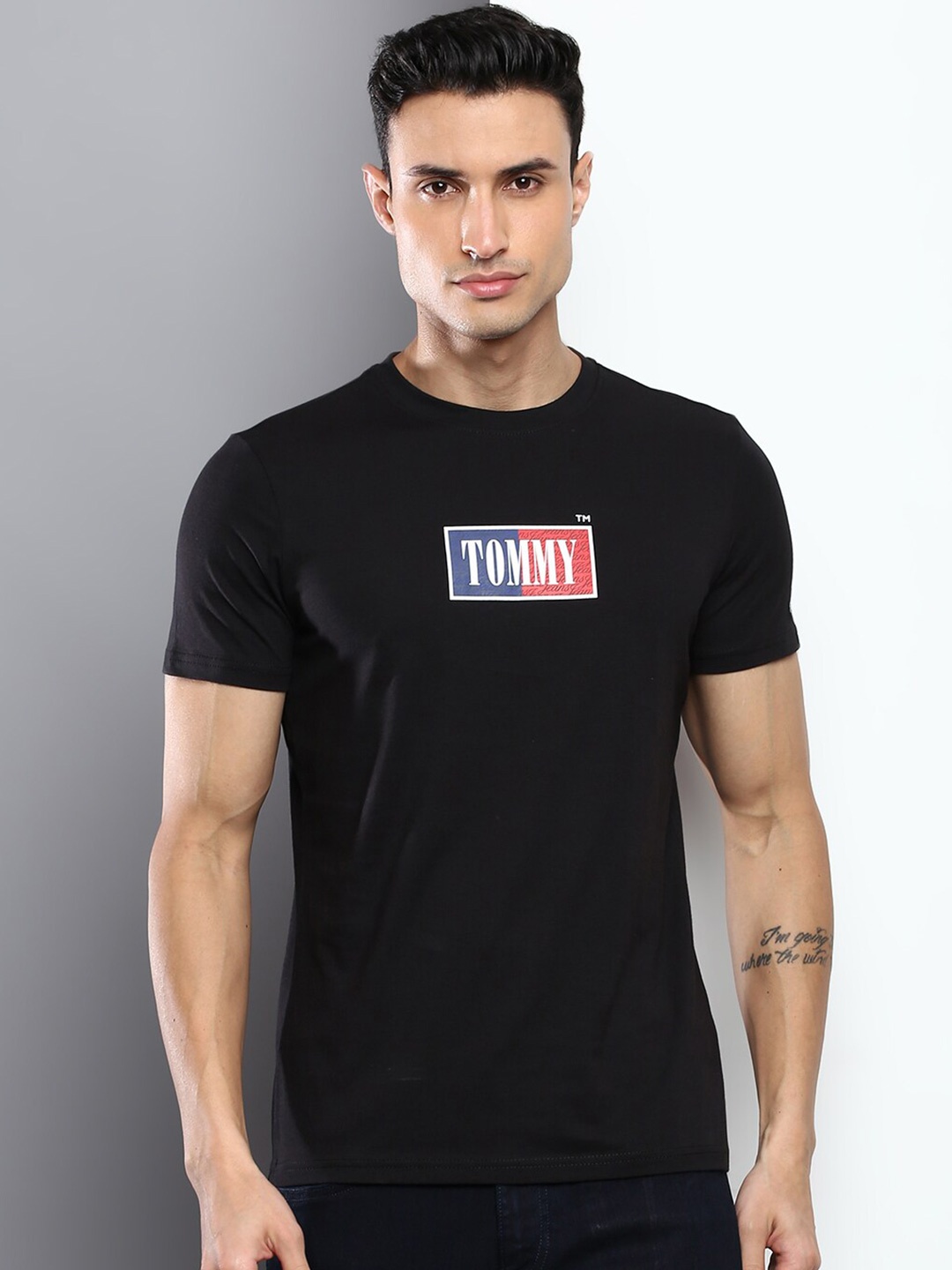 

Tommy Hilfiger Men Typography Slim Fit Cotton T-shirt, Black