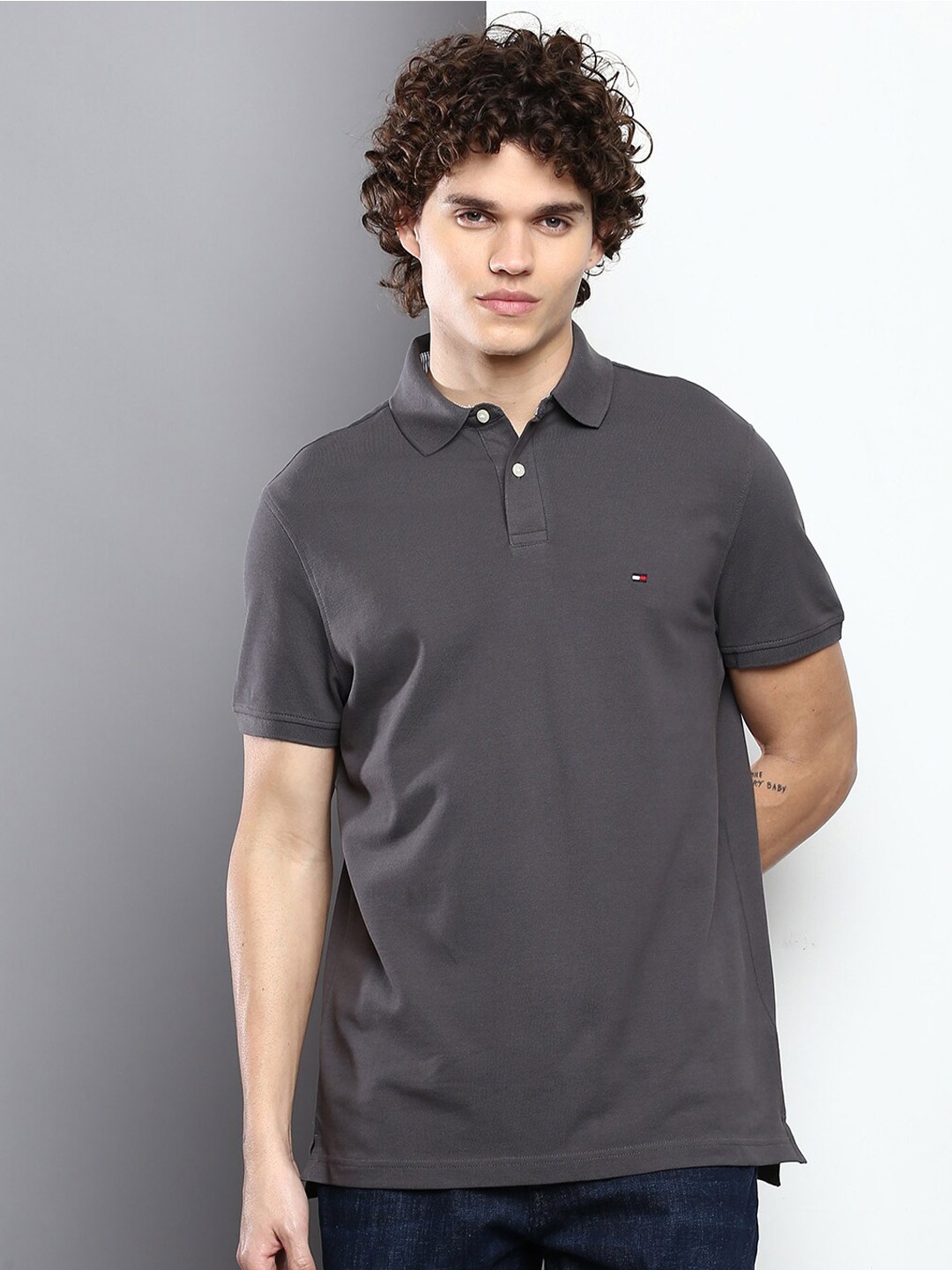 

Tommy Hilfiger Men Polo Collar Cotton T-shirt, Grey