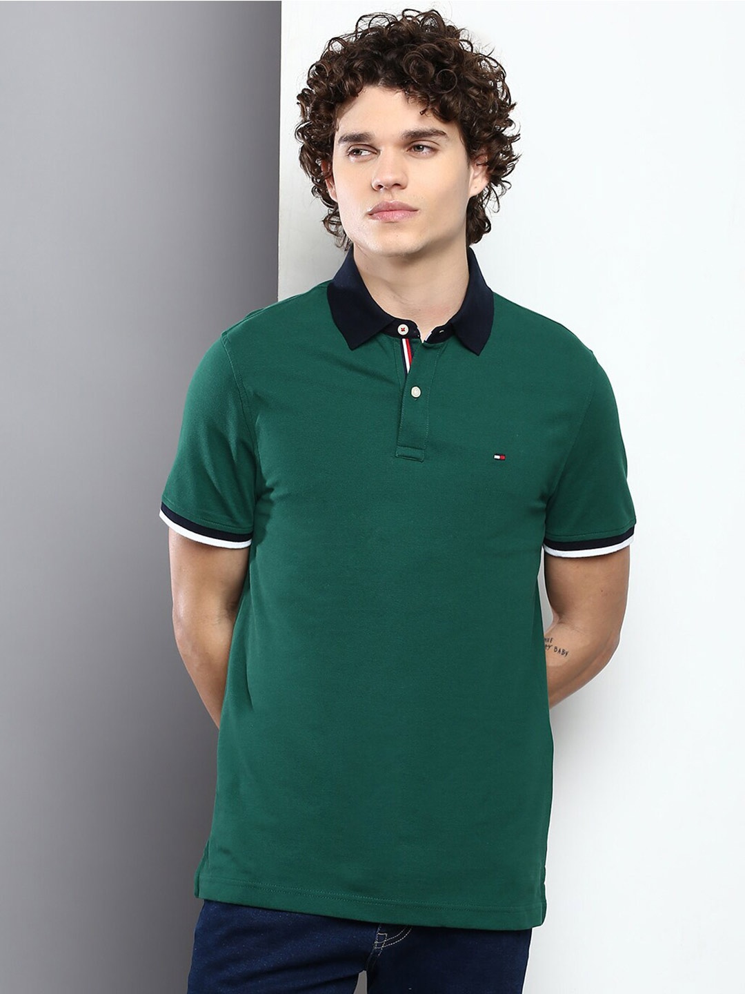 

Tommy Hilfiger Men Polo Collar Cotton T-shirt, Green