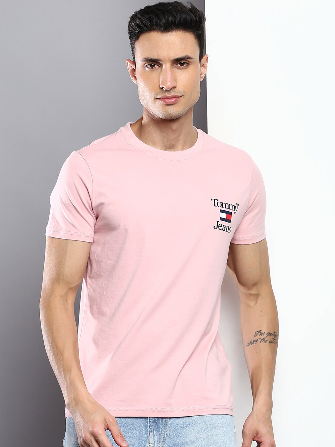 

Tommy Hilfiger Men Round Neck Slim Fit Cotton T-shirt, Pink