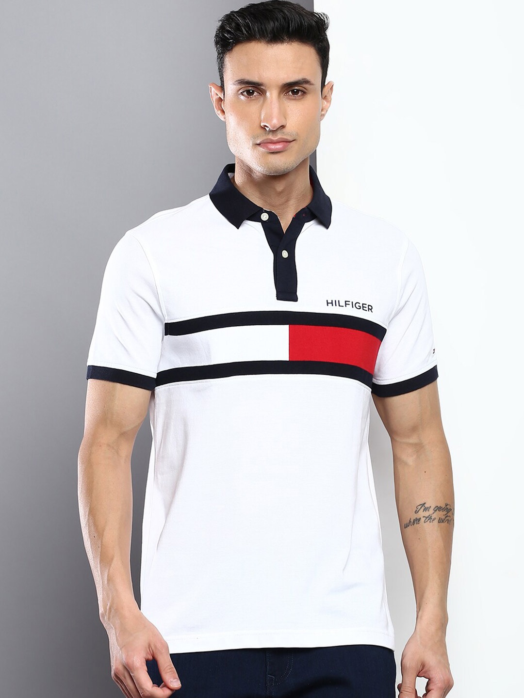 

Tommy Hilfiger Men Colourblocked Polo Collar Cotton T-shirt, White