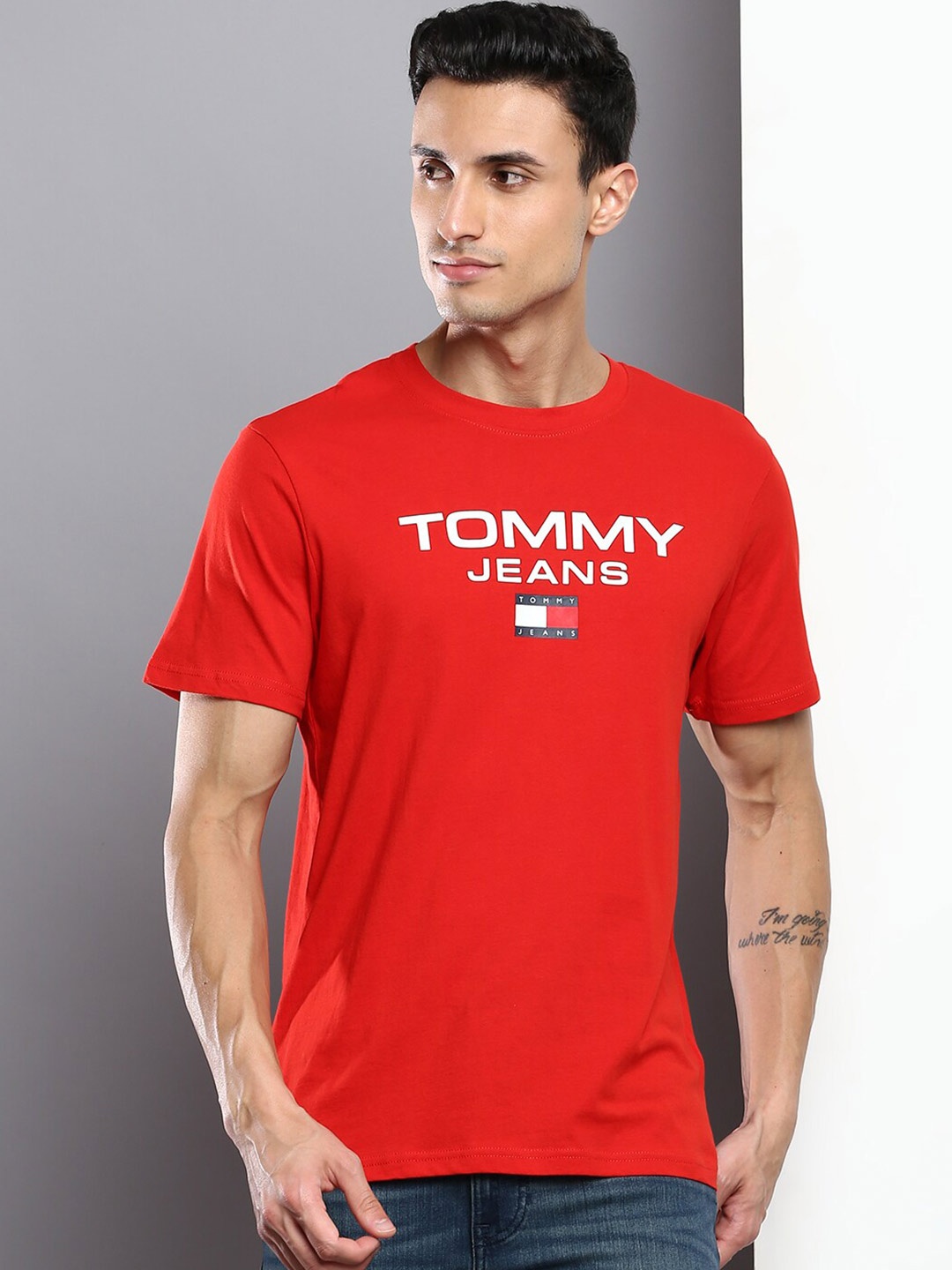 

Tommy Hilfiger Men Typography Cotton T-shirt, Red