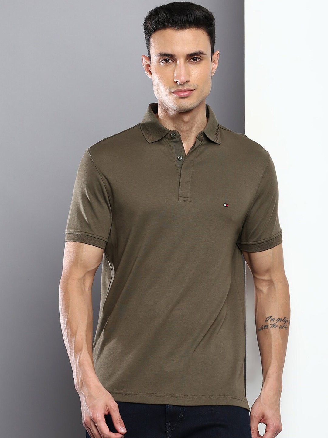 

Tommy Hilfiger Men Polo Collar Cotton T-shirt, Olive