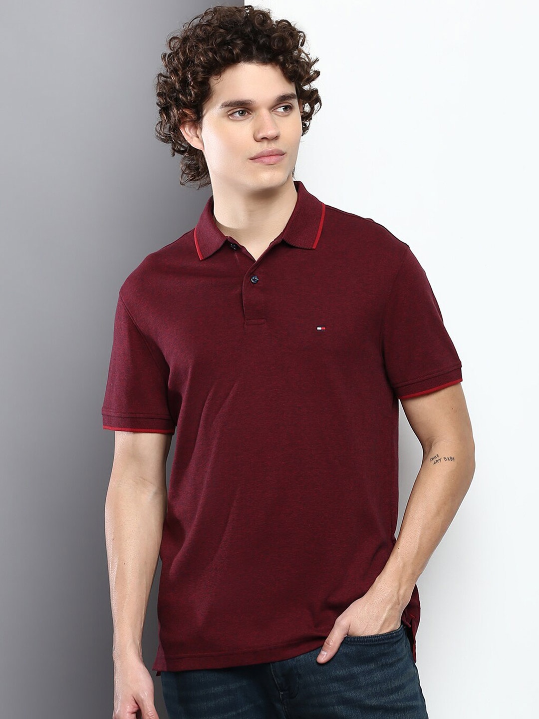 

Tommy Hilfiger Men Polo Collar Slim Fit Cotton T-shirt, Maroon