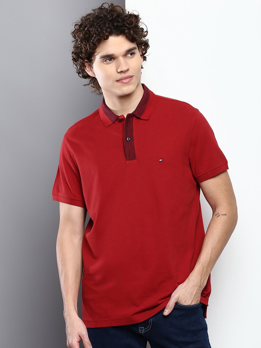 

Tommy Hilfiger Men Cotton Regular Fit Polo Collar T-shirt, Red