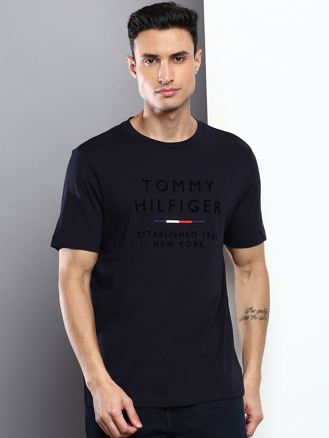 

Tommy Hilfiger Men Round Neck Cotton T-shirt, Navy blue