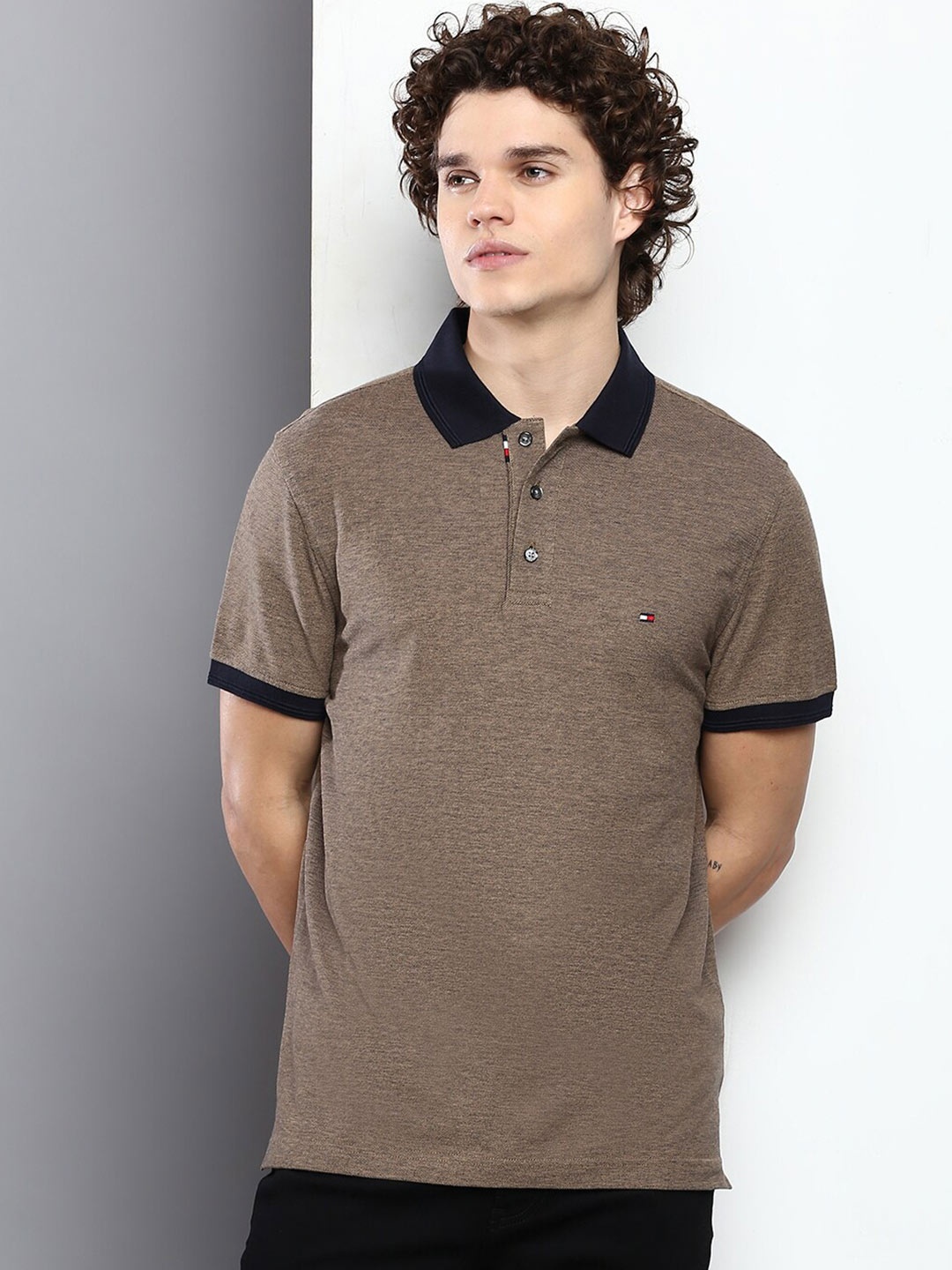 

Tommy Hilfiger Men Cotton Polo Collar T-shirt, Brown